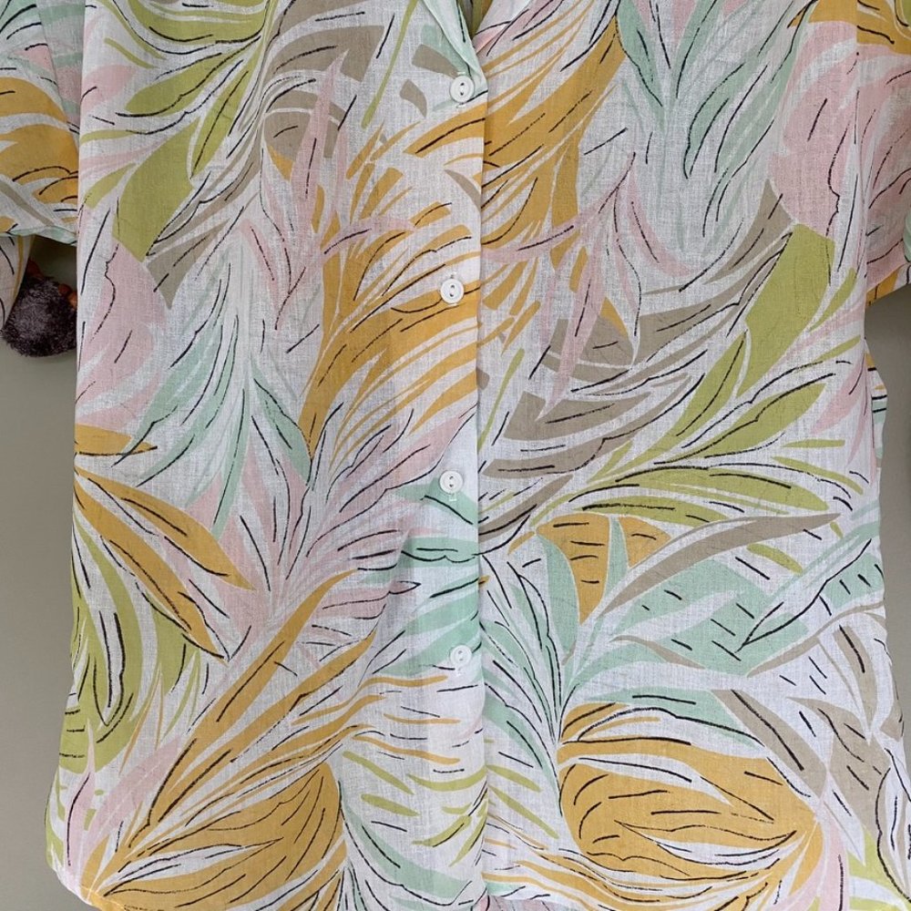 Vintage Copycats Colorful Tropical Palm Leaves Button Up Short Sleeve Top - Picture 5 of 9
